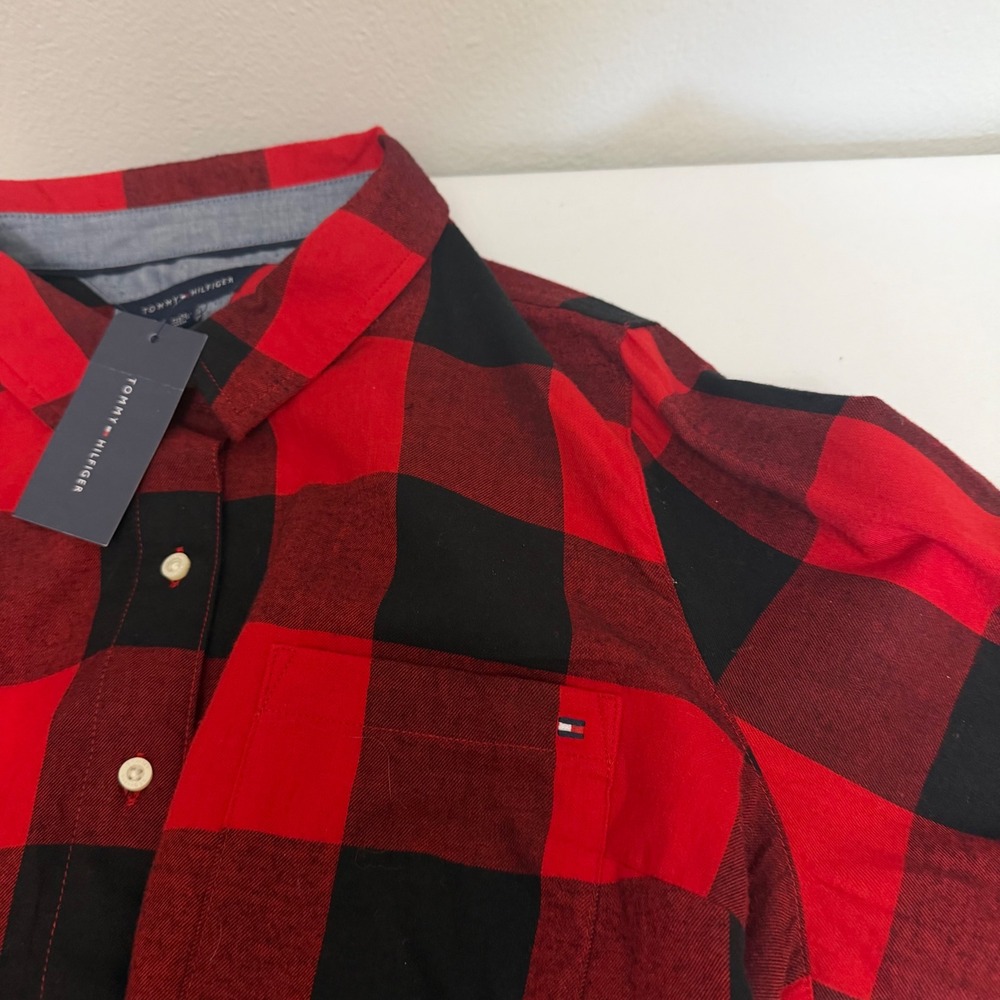 Tommy Hilfiger Womens XL Red Black Buffalo Plaid Cotton Button Down Shirt Rustic - Picture 7 of 8